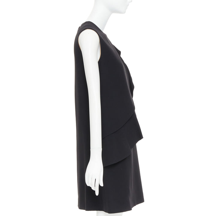 CHLOE black crepe cream silk trim asymmetric ruffle shift dress FR36 S