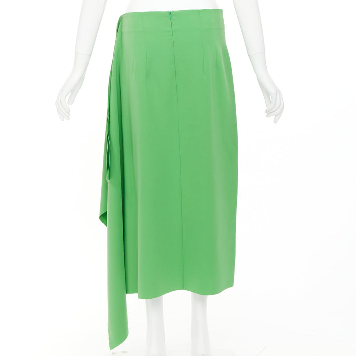 AWAKE MODE 2022 Kelly Green crepe raw edge asymmetric draped midi skirt FR40 L