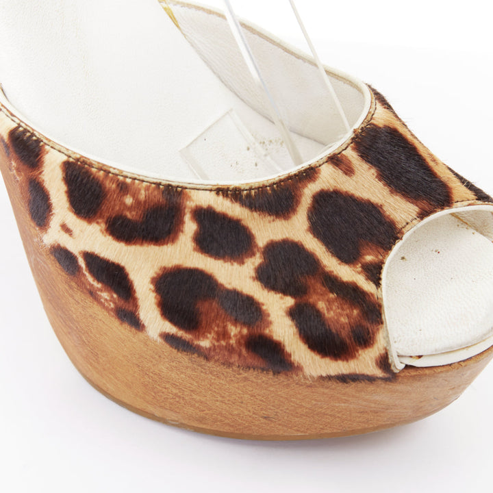 DOLCE GABBANA Vintage leopard calf hair wood chunky platform sandals EU39