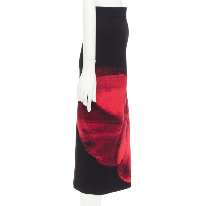 ALEXANDER MCQUEEN 2023 Ethereal Orchid black red floral jacquard pencil skirt S