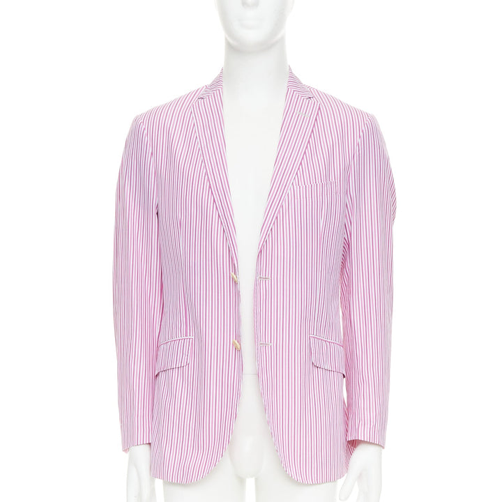 ETRO pink white cotton stripes single breasted darted blazer IT52 XL
