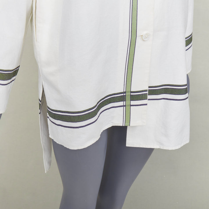 BACCA cream green cotton silk striped asymmetric oversized overshirt IT36 S