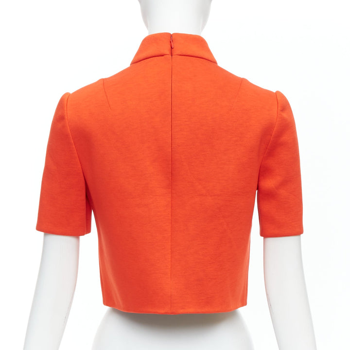 DELPOZO tangerine orange scuba fabric hi neck crop top FR34 XS