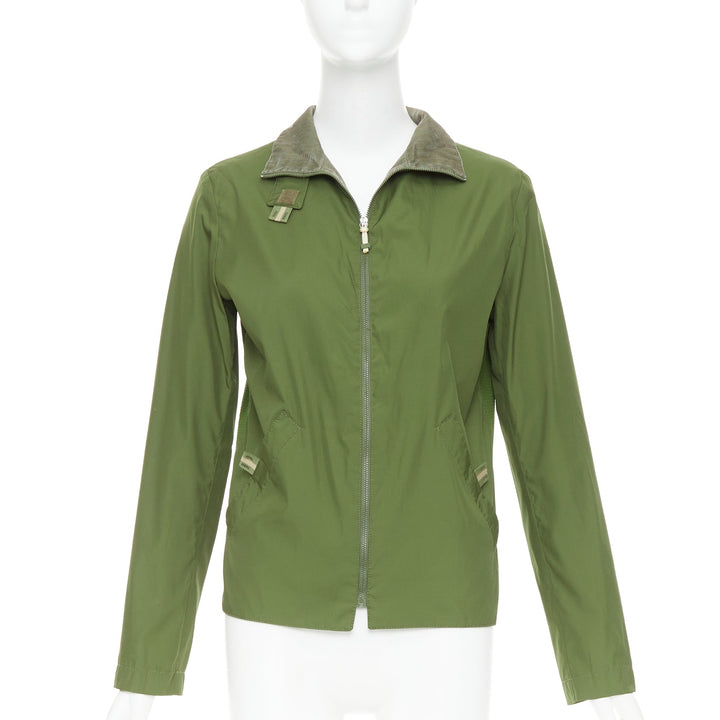 FENDI JEANS Vintage green nylon technical small logo zip up jacket