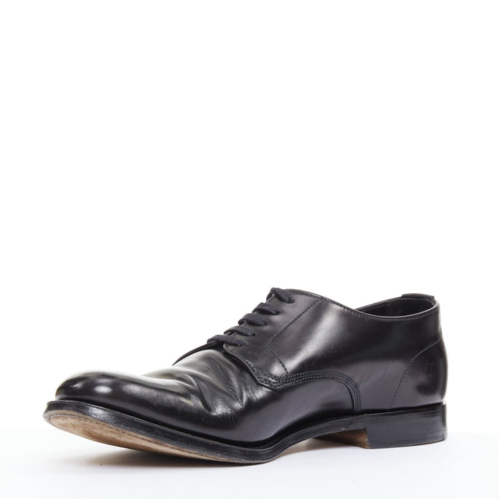 PRADA black round toe lace up classic brogue dress shoes UK7 EU41