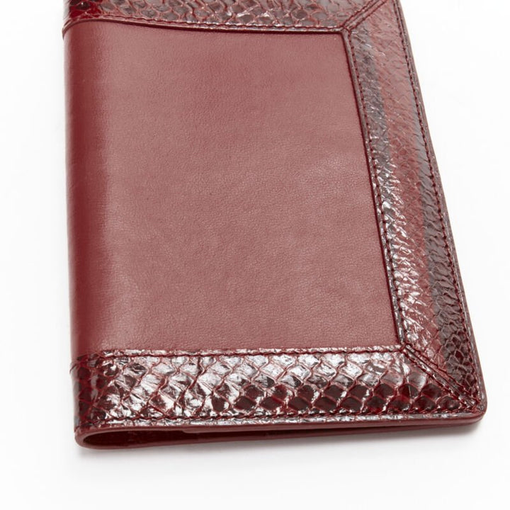 KWANPEN red glossy scaled leather trim bifold passport card holder