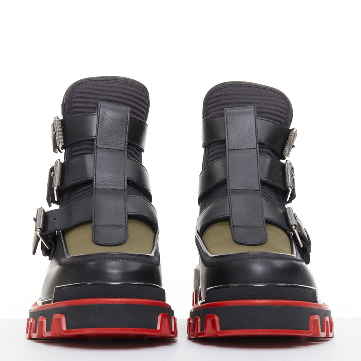 CHRISTIAN LOUBOUTIN Buckle Dune  green nylon leather ridged sole boot EU44
