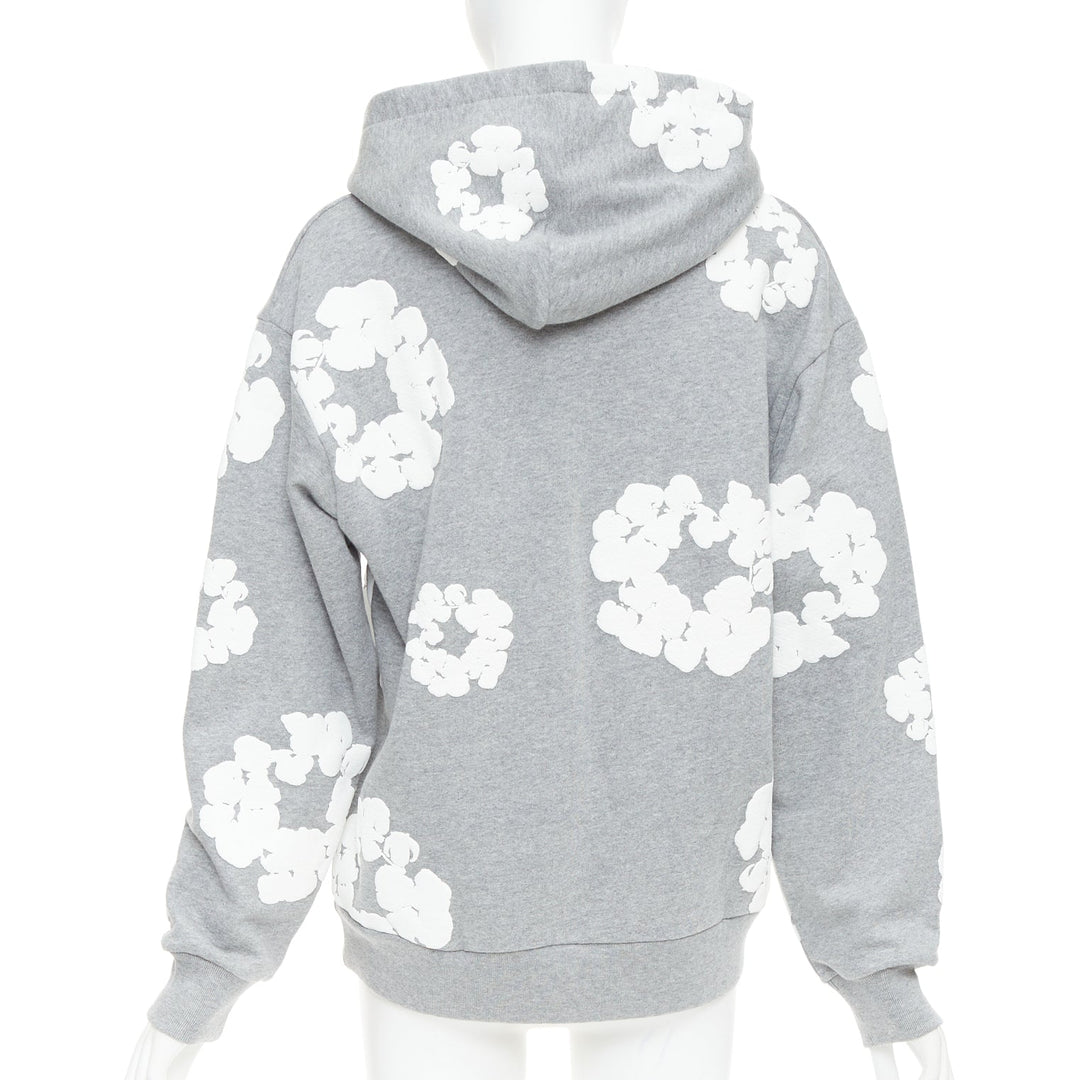 DENIM TEARS Wreath grey cotton white puffy print hoodie pullover S