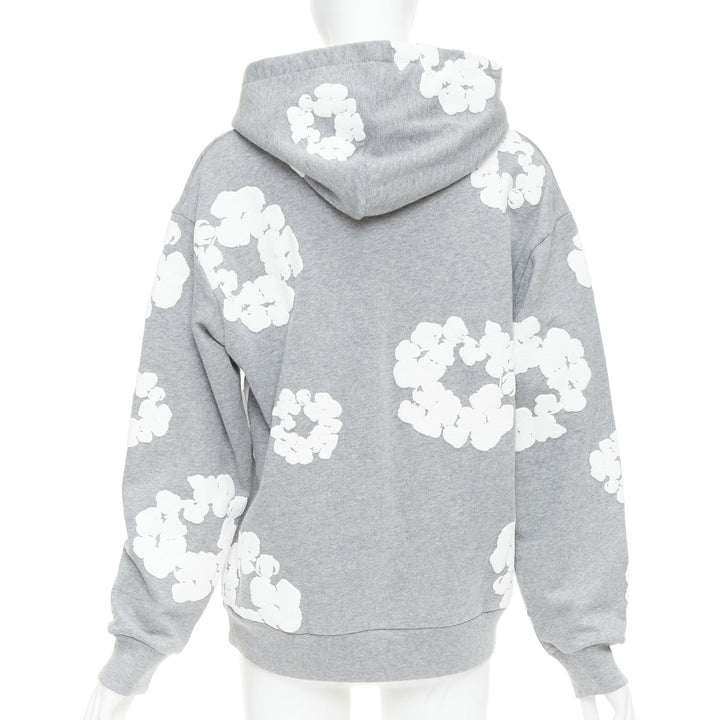 DENIM TEARS Wreath grey cotton white puffy print hoodie pullover S