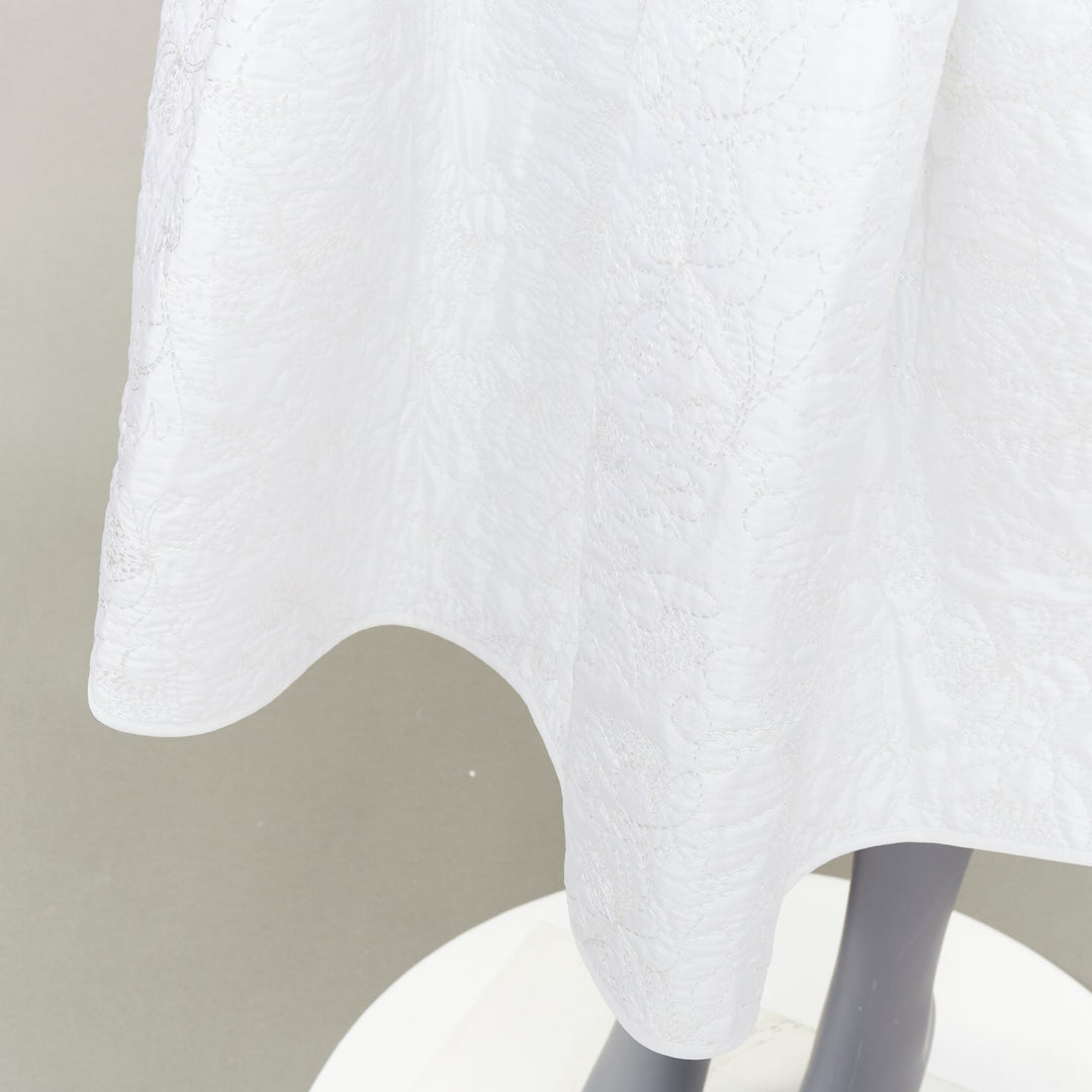 CECILIE BAHNSEN Mala Plumeria white matelasse floral overstitch skirt UK8 S