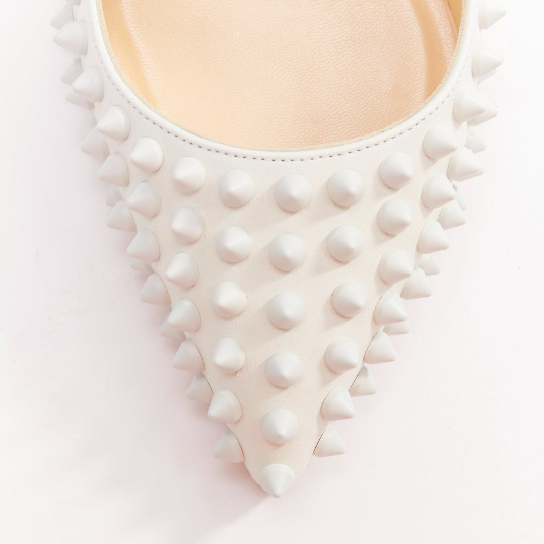 CHRISTIAN LOUBOUTIN Pigalle Spikes 100 white matte leather spike pumps EU37.5
