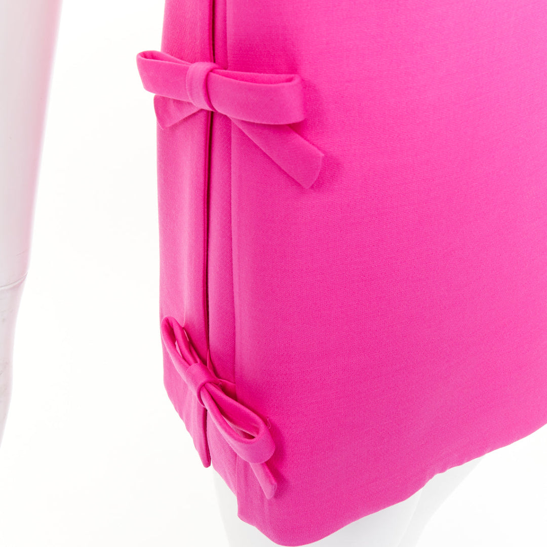 VALENTINO 2022 Runway PP Pink wool silk bow embellishment crew mini dress IT36