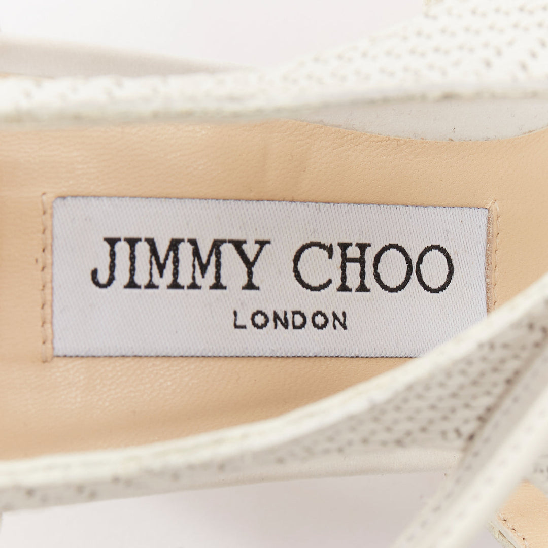 JIMMY CHOO Vanessa white textured suede leather tie bridal pump EU38.5