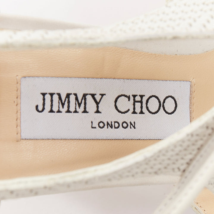 JIMMY CHOO Vanessa white textured suede leather tie bridal pump EU38.5