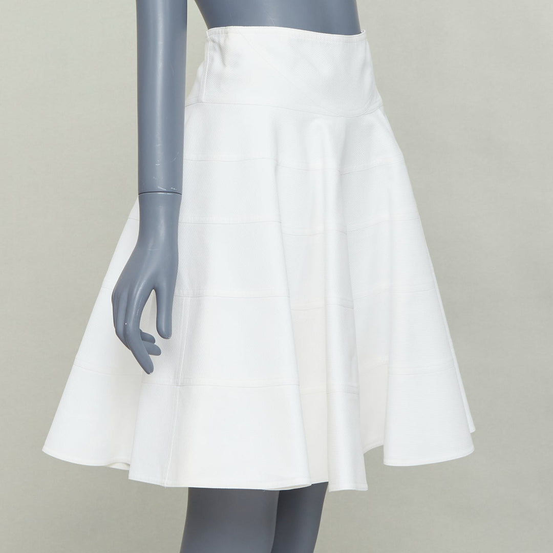 ALAIA 10 CORSO COMO ivory cotton panelled tiered flare knee skirt FR38 M