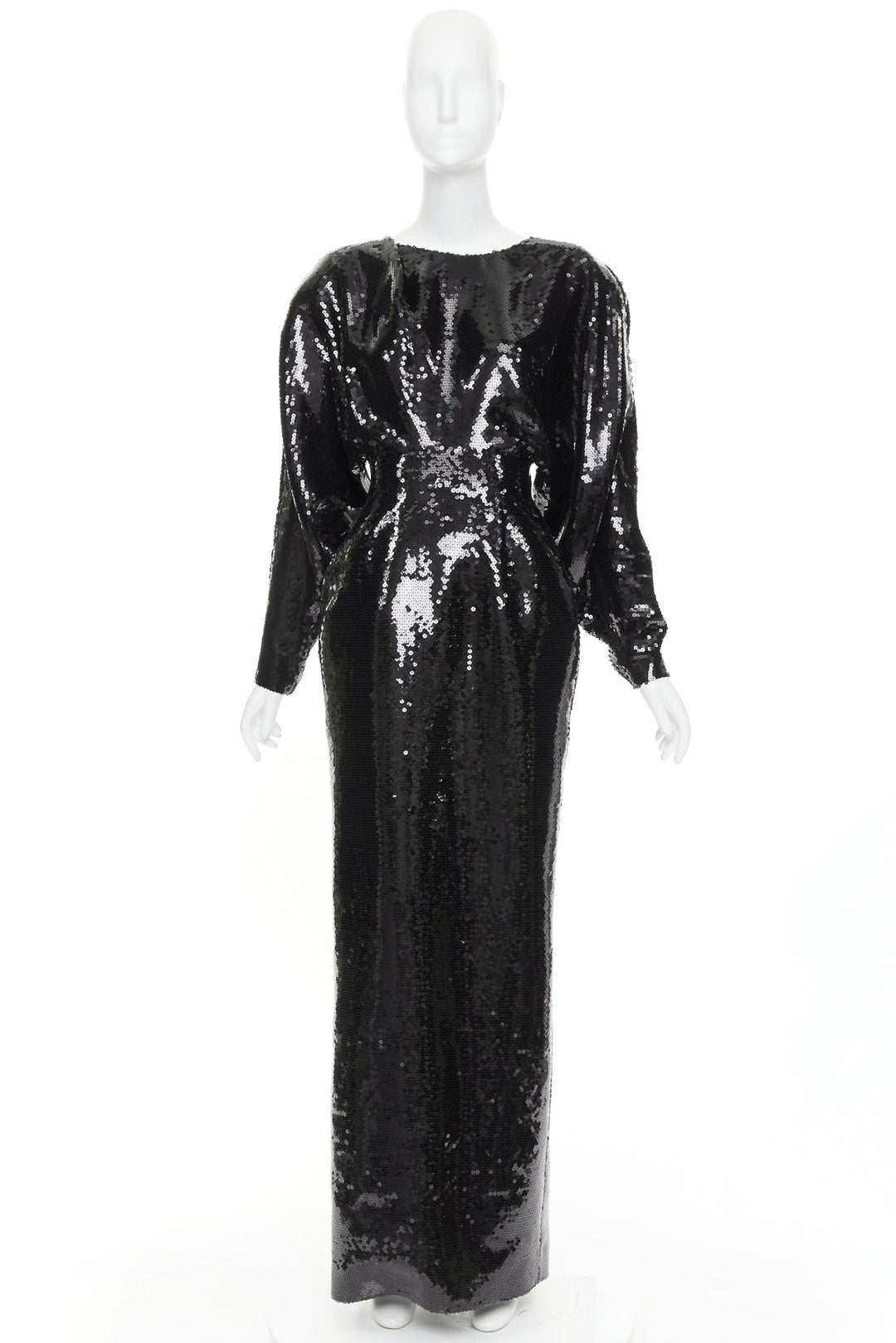rare ALEXANDRE VAUTHIER COUTURE AW2022 Runway black sequin batwing gown dress