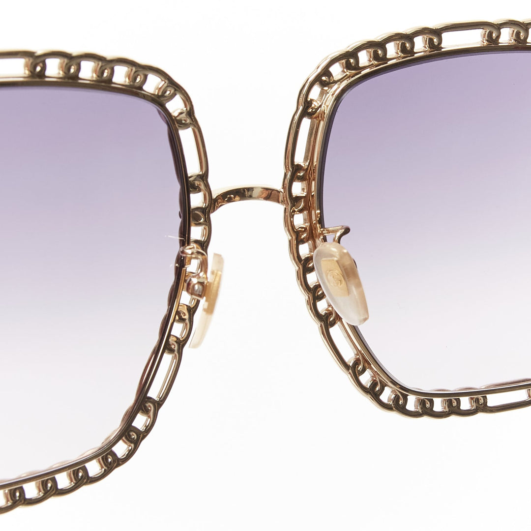 GUCCI GG1033S GG logo charm gold chain trim square oversized sunnies with chain