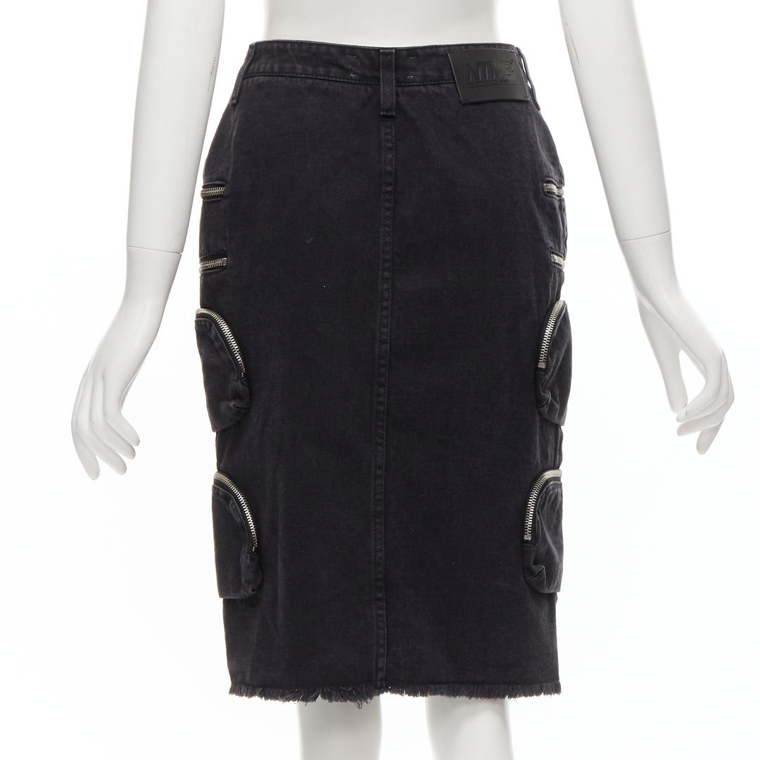 rare FAITH CONNEXION NTMB black denim cotton punk chain multi pockets skirt XS