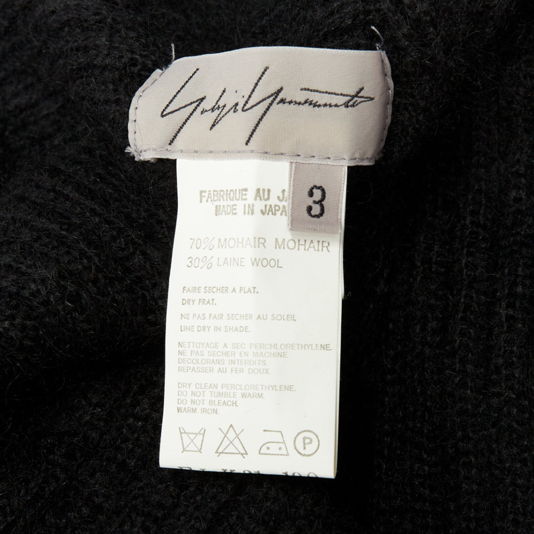 YOHJI YAMAMOTO black ribbed wool wrap extra long scarf cardigan sweater JP3 L