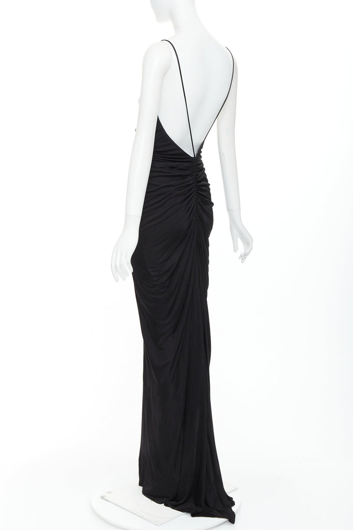 rare SAINT LAURENT 2022 Runway purple Wild Rose applique ruched plunge gown XS