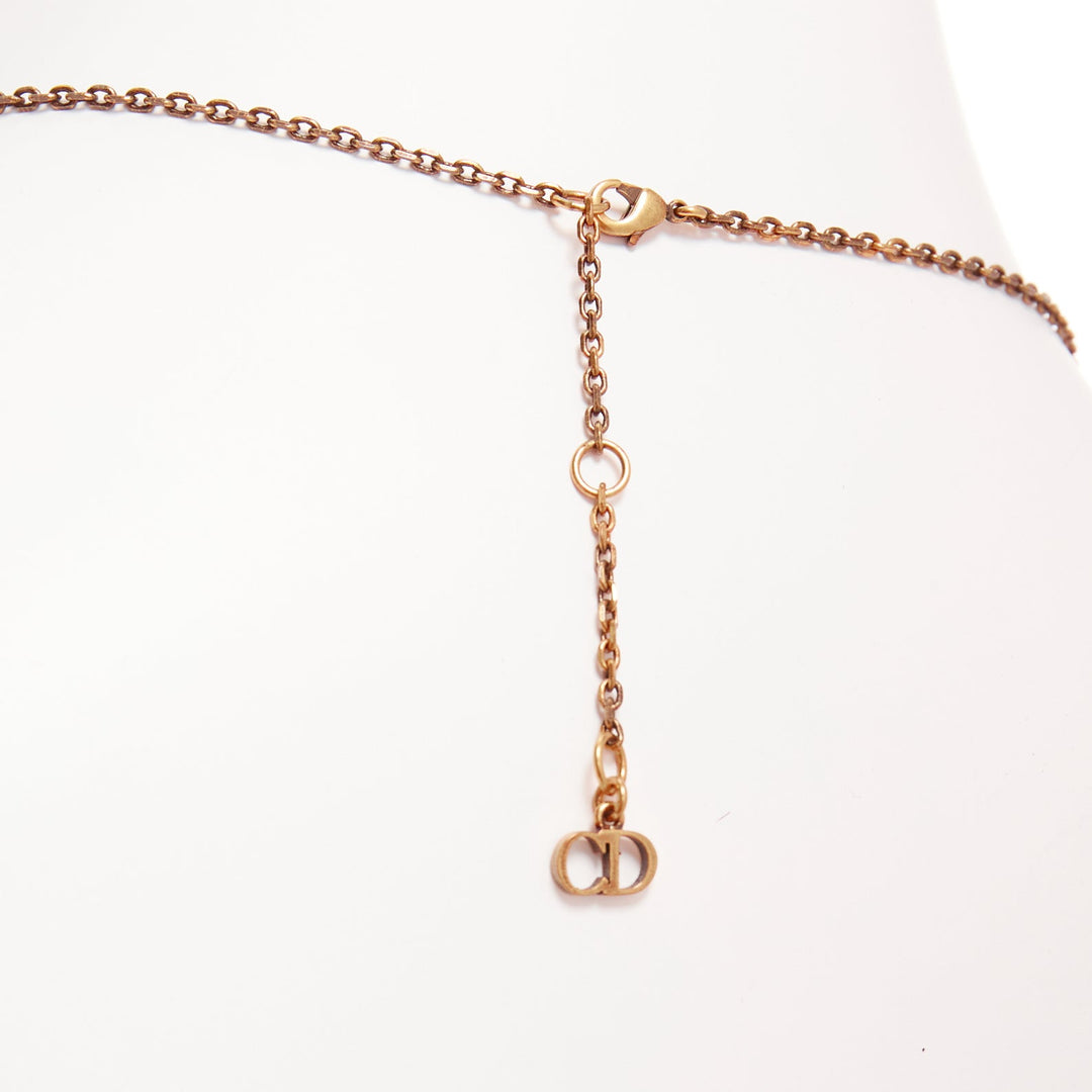 DIOR antique gold vertical logo chain CD star charm tiered necklace