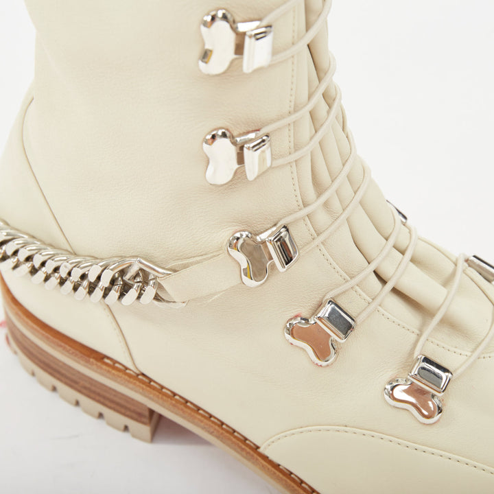 CHRISTIAN LOUBOUTIN Horse Guarda beige calf leather chain combat boots EU38