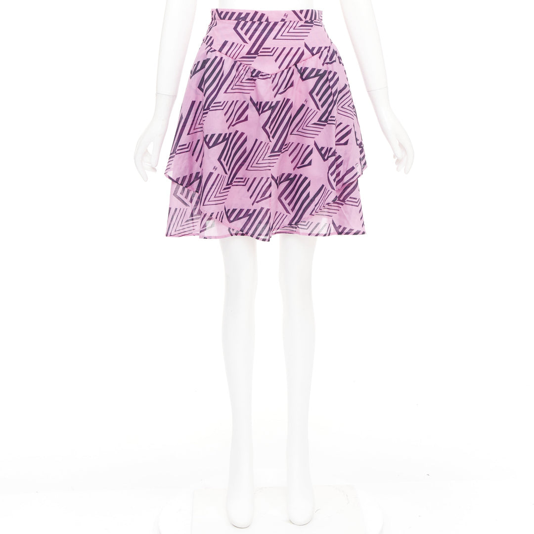 CHANEL 2023 Coco Beach pink cc interlocking geometric star graphic skirt FR34