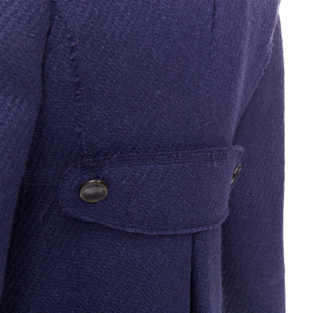 MARC JACOBS navy wool tweed black buttons double breasted short coat  US2 XXS