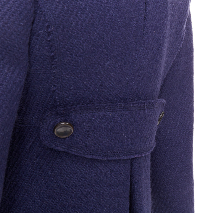 MARC JACOBS navy wool tweed black buttons double breasted short coat  US2 XXS