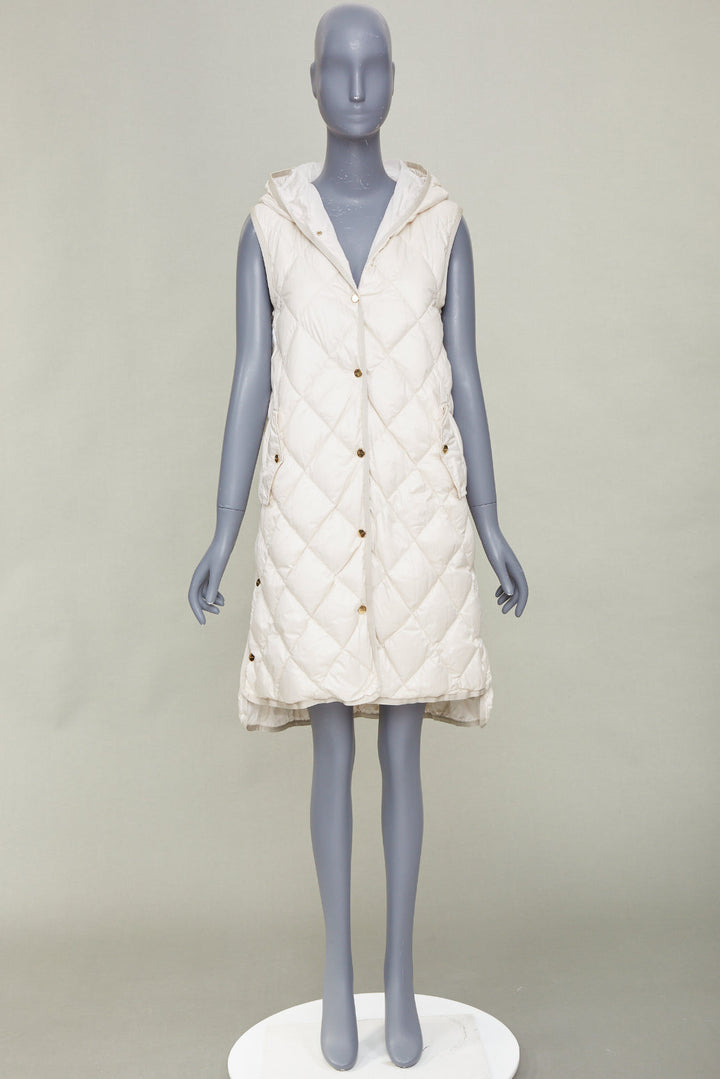 MAX MARA 2023 THE CUBE Sisoft diamond quilted hooded light grey vest IT36 XXS