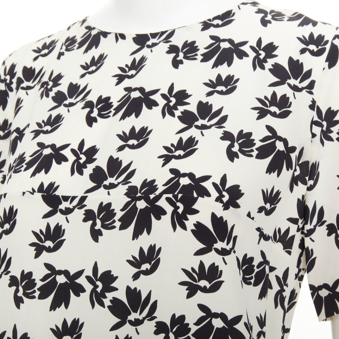 MARNI white black floral print asymmetric panel dress IT42 M