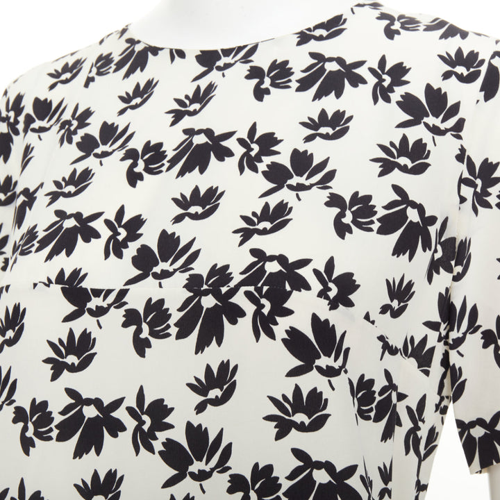 MARNI white black floral print asymmetric panel dress IT42 M
