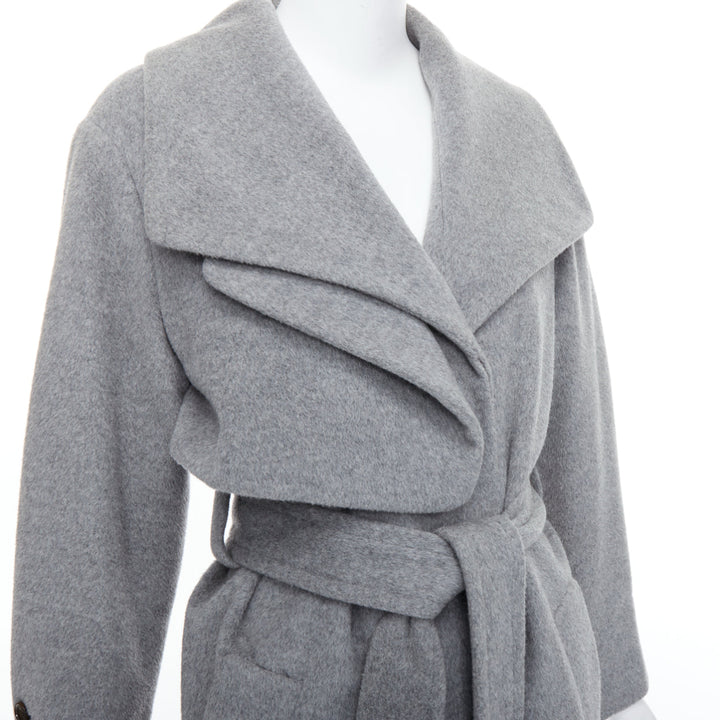 HANII Y grey wool angora oversized gun flap belted coat FR38 S