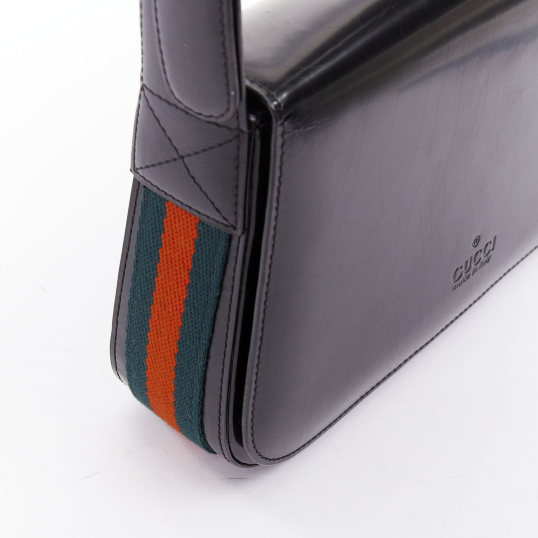 GUCCI Vintage black smooth leather green red web structured underarm bag