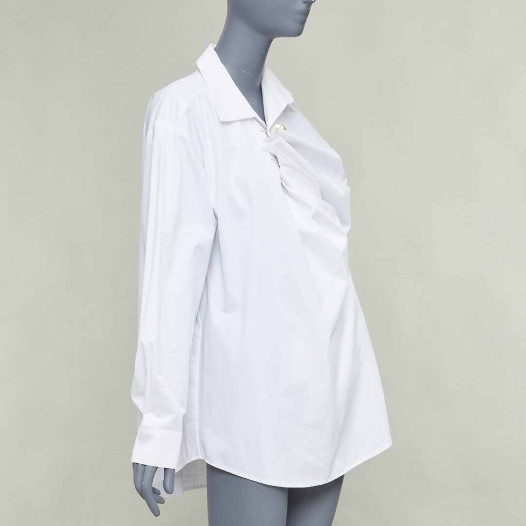 KIMHEKIM Tonight Venus gathered pearl button asymmetric oversized shirt FR36 S