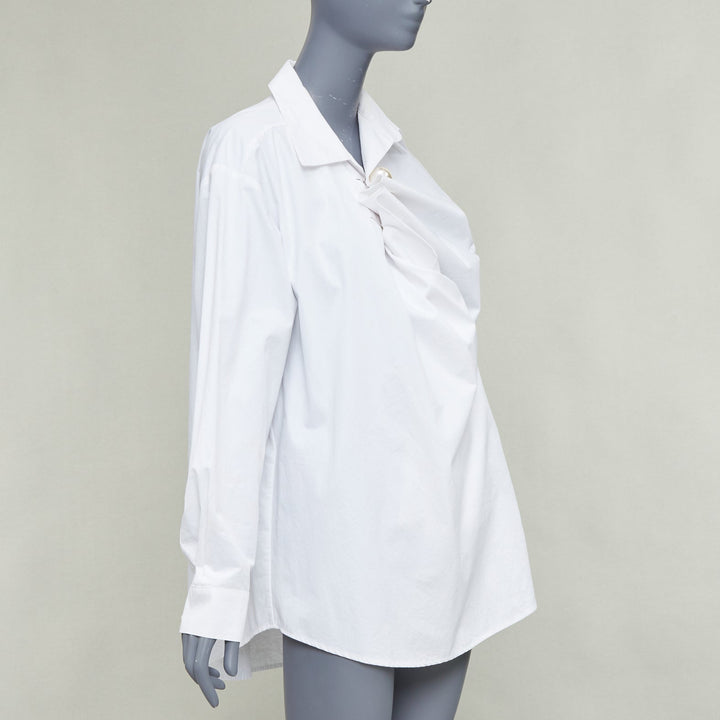 KIMHEKIM Tonight Venus gathered pearl button asymmetric oversized shirt FR36 S
