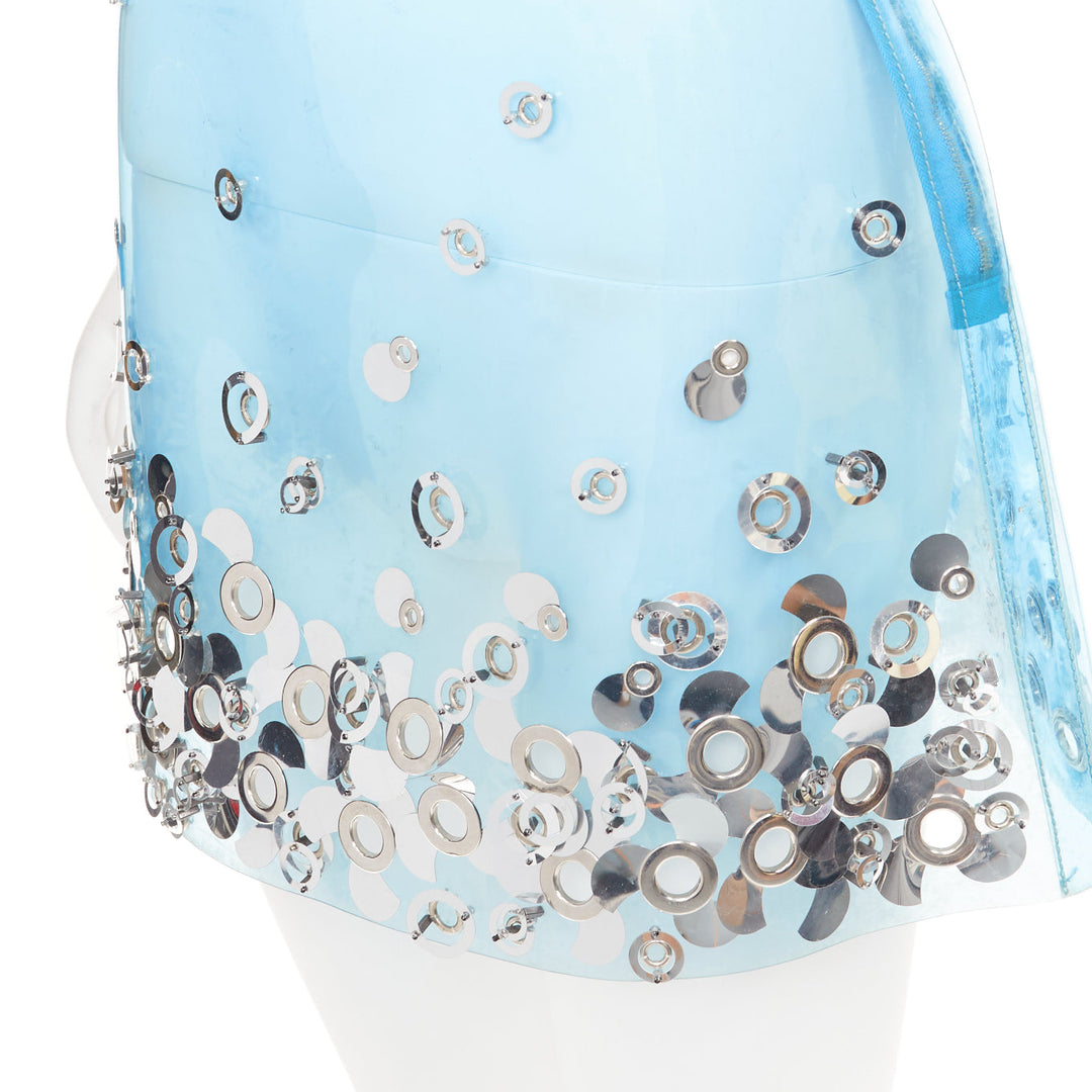 rare MIU MIU sky blue clear PVC silver sequins grommet embellished mini skirt XS