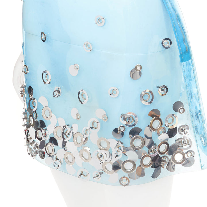 rare MIU MIU sky blue clear PVC silver sequins grommet embellished mini skirt XS