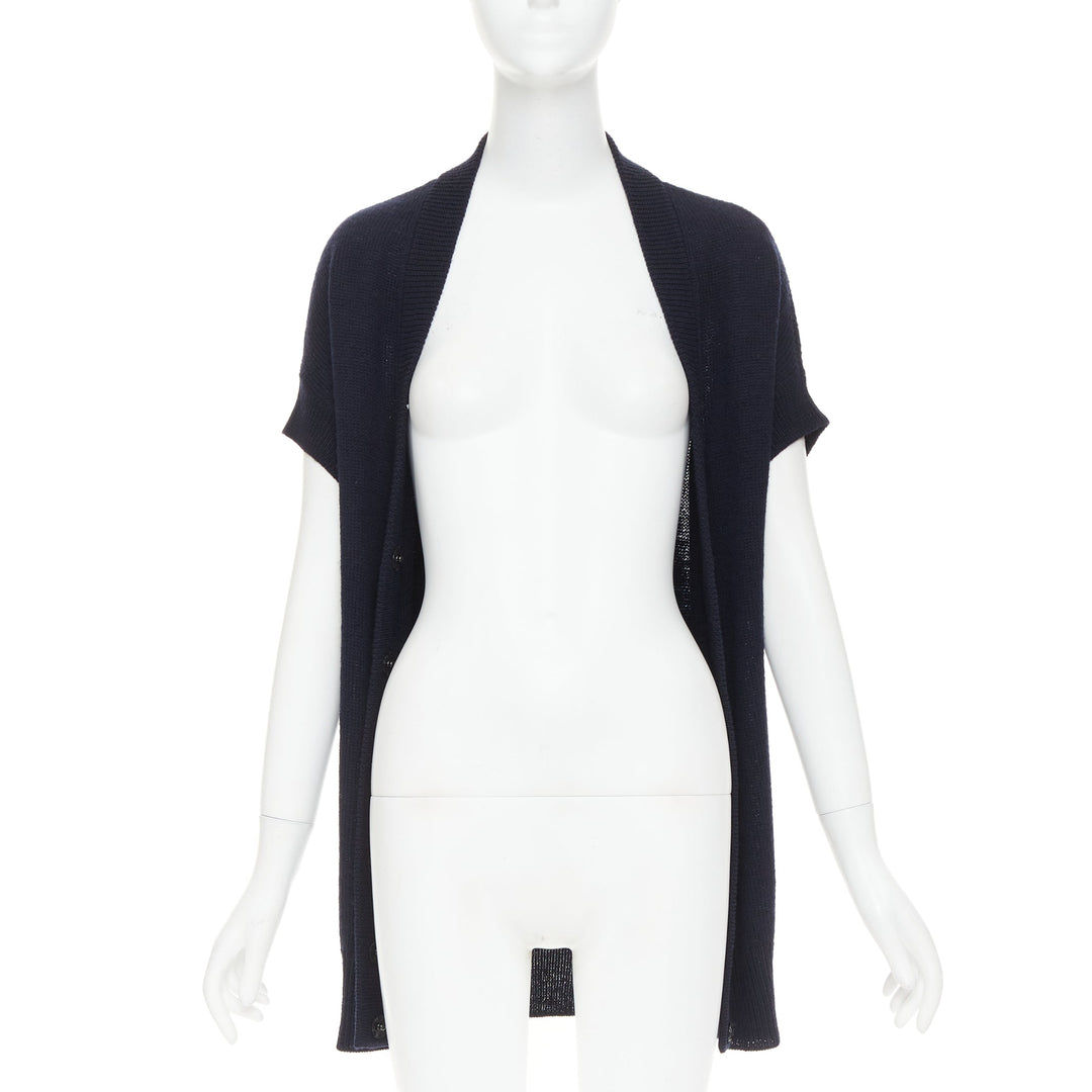 PRADA 100% virgin wool navy blue short sleeve snap button V-neck cardigan IT40 S
