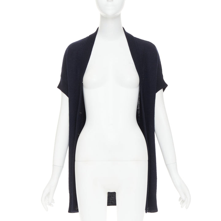 PRADA 100% virgin wool navy blue short sleeve snap button V-neck cardigan IT40 S