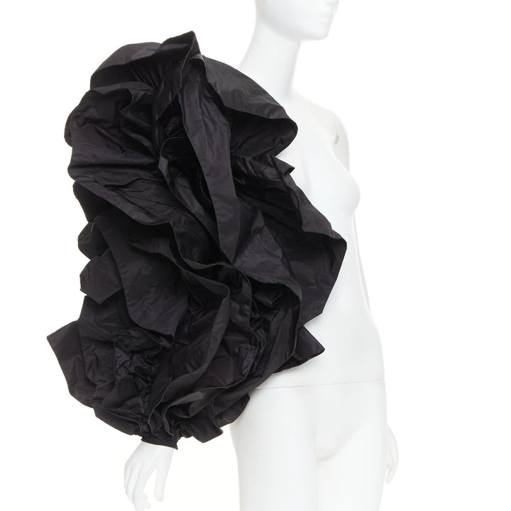 ALEXANDRE VAUTHIER black taffeta voluminous ruffle dramatic single sleeve XS