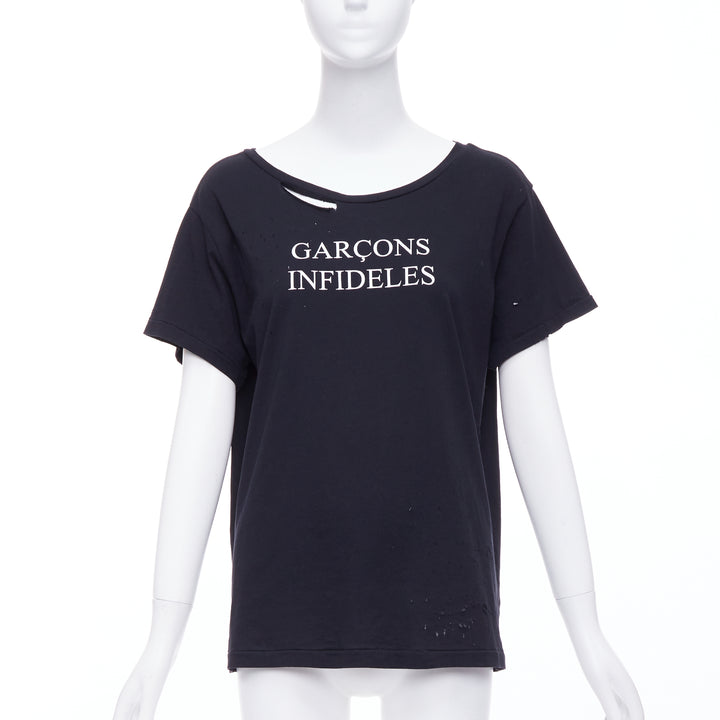GARCONS INFIDELES black cotton white logo distressed tshirt M