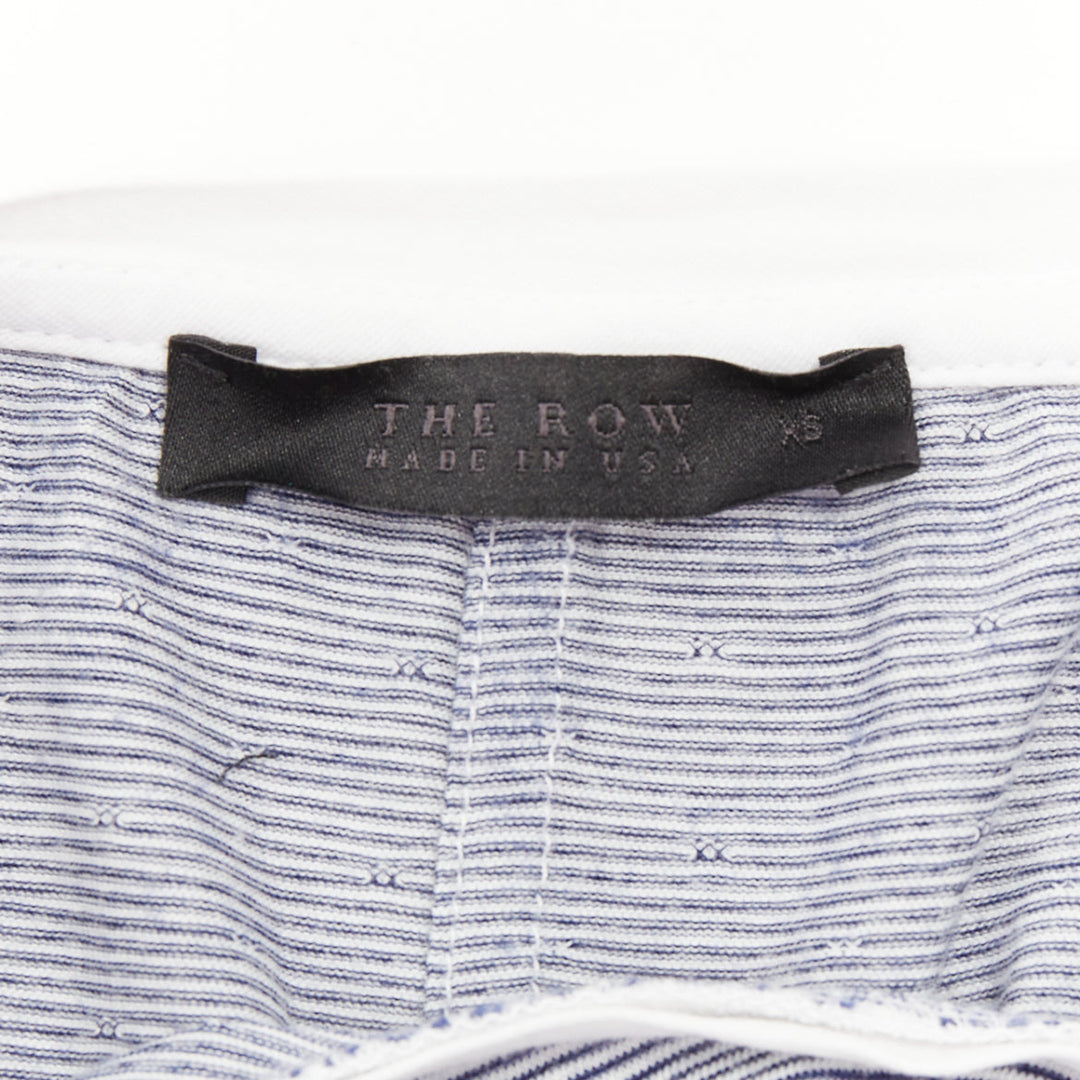 THE ROW navy off white striped jersey round neck cap sleeve tshirt dress XS