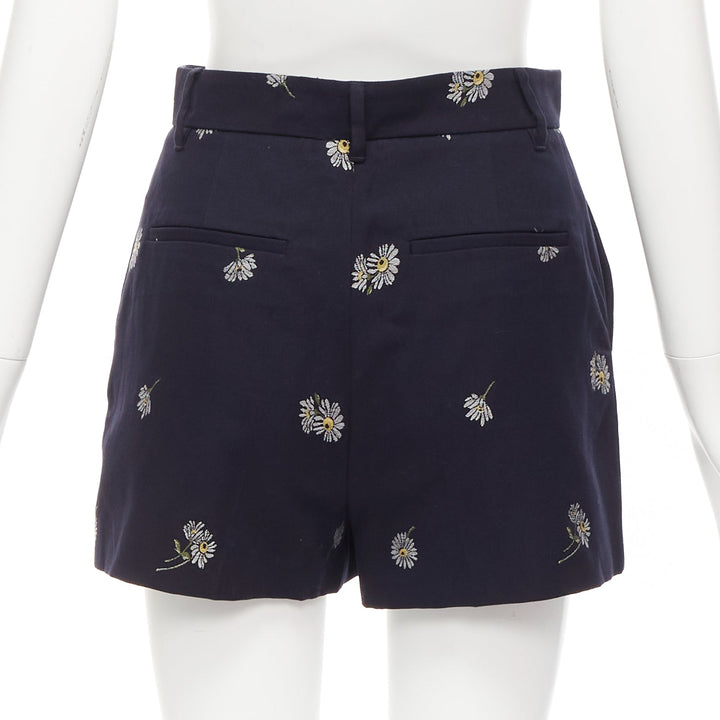 RED VALENTINO navy cotton daisy floral print high waisted shorts IT36 S