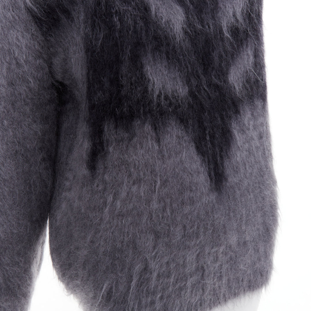 CHRISTIAN DIOR grey mohair silk black graphic fluffy long sleeve sweater FR36 S