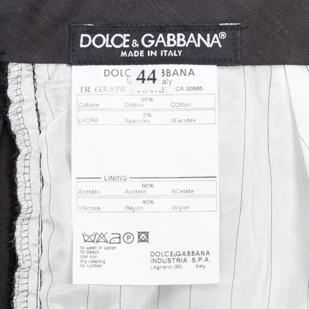 DOLCE GABBANA black cotton blend velvet satin trim tuxedo pants IT44 XS