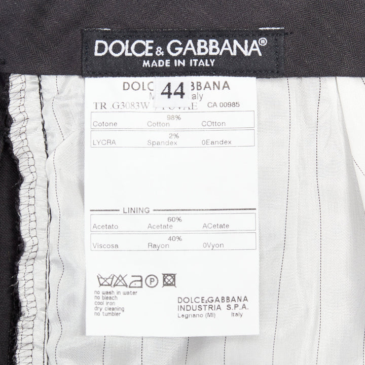 DOLCE GABBANA black cotton blend velvet satin trim tuxedo pants IT44 XS