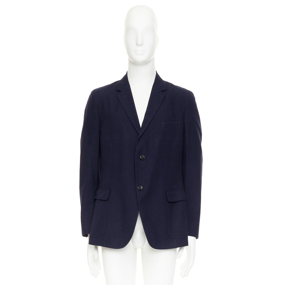 GUCCI navy cotton slim lapels vent half lined single breast blazer IT52 XL
