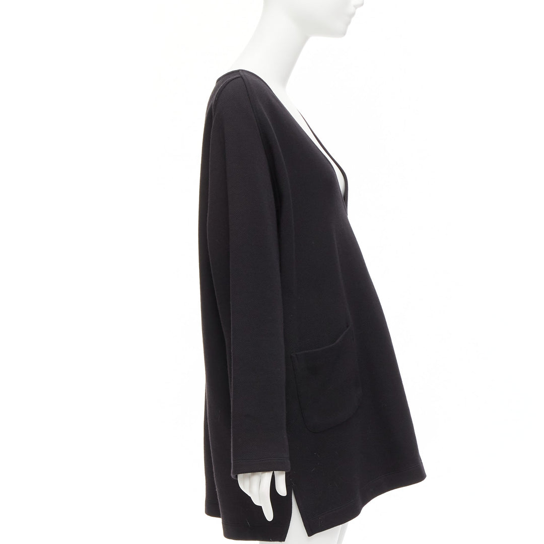 DRIES VAN NOTEN black cotton wool blend pocketed V-neck patch pocket zip dress S