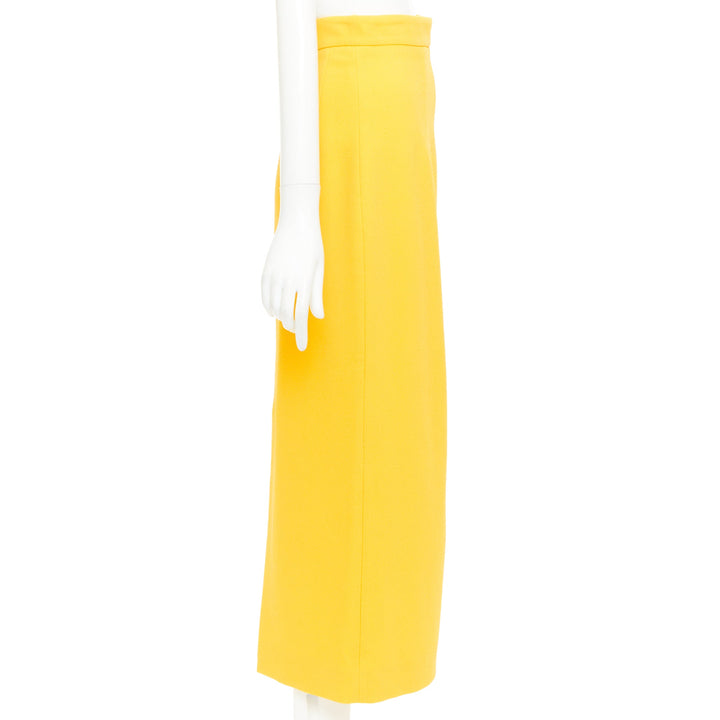 EMILIA WICKSTEAD yellow double crepe high waisted darted pencil skirt UK8 S